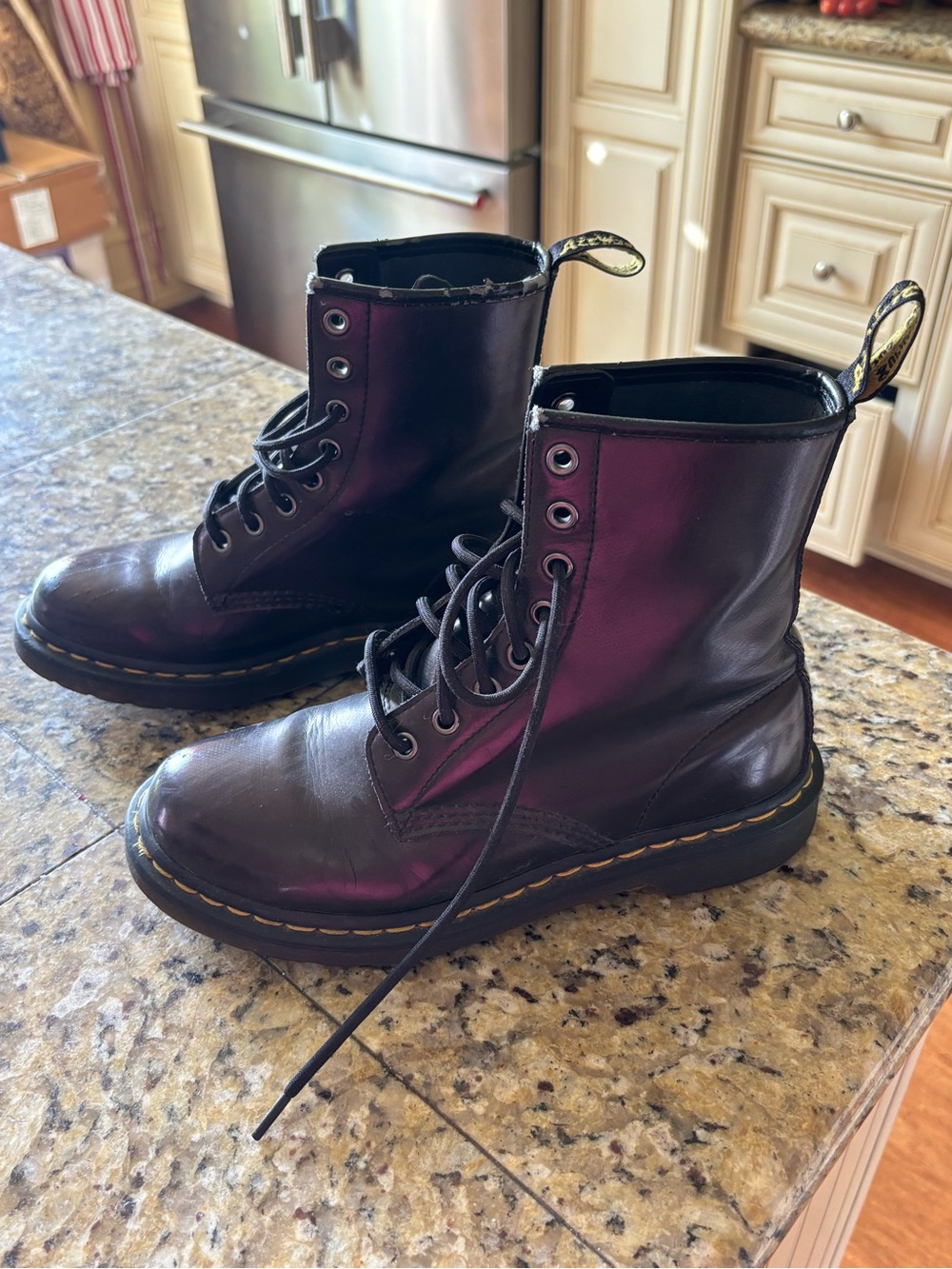 Dr. Martens Black with Purple Sheen Leather Lace-Up Combat Boots
